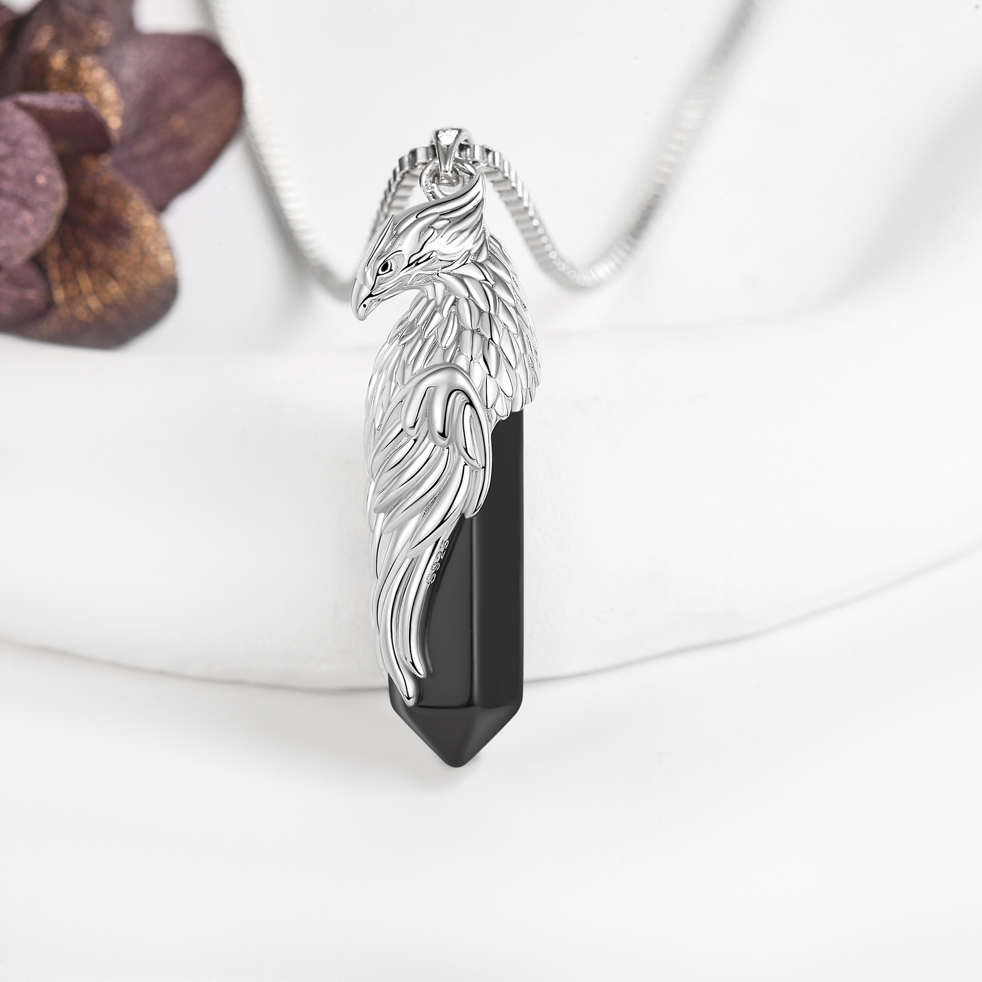 Women's 925 Sterling Silver Black Synthetic Eagle Pendant Necklace